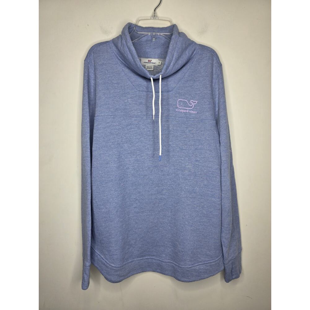 Vineyard Vines blue cotton blend cowl neck long sleeve pullover shirt - small